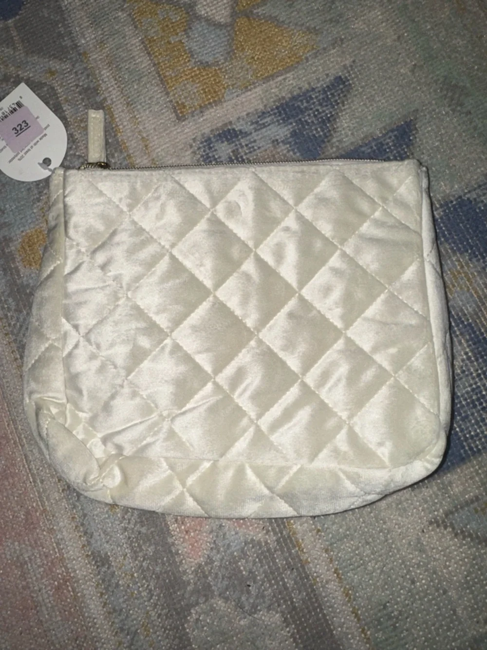 Quilted velvet Cosmetic Pouch in Ivory